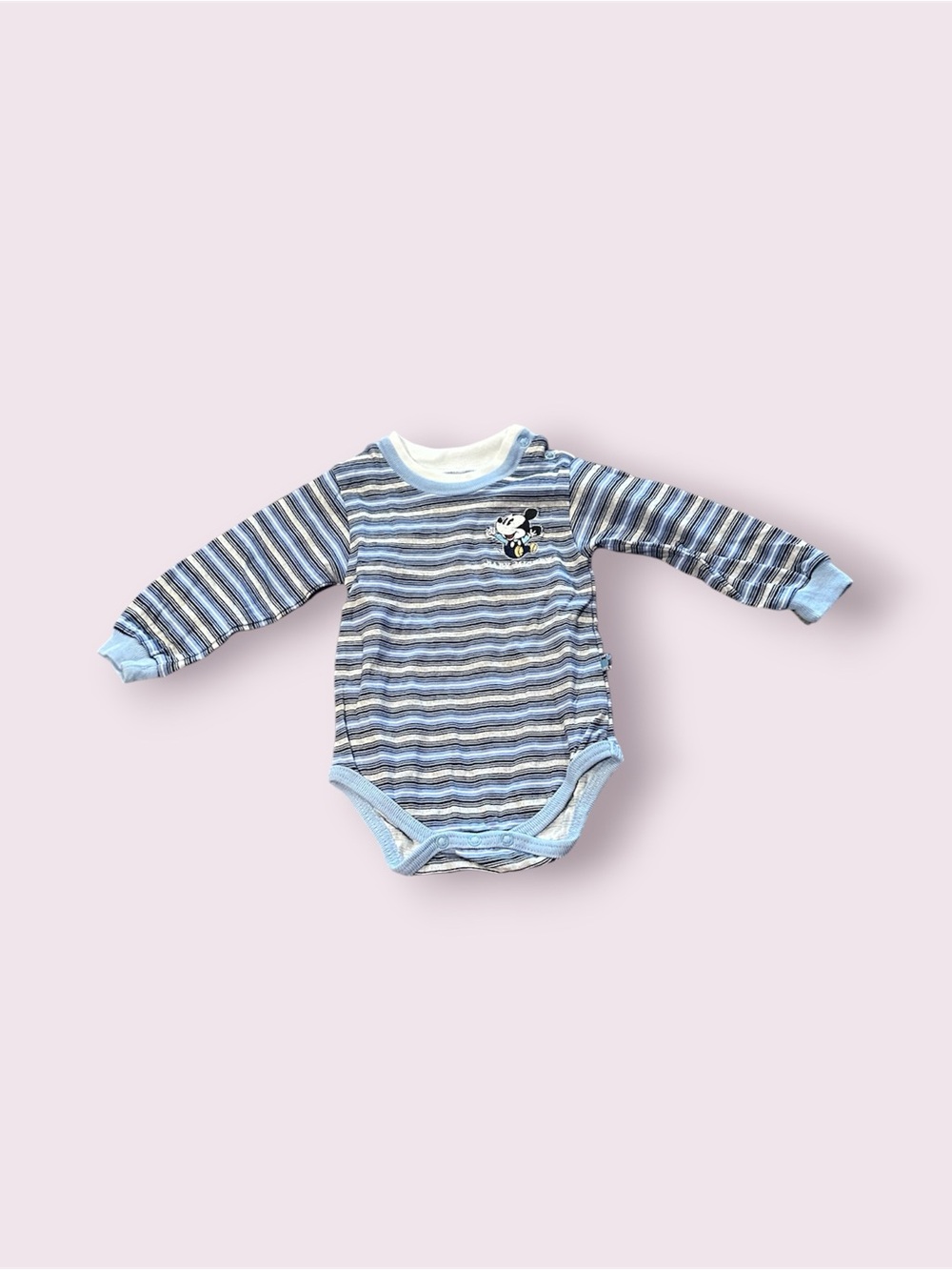 Vintage Baby Mickey Mouse Striped Blue Baby Layered One-Piece Bodysuit Disney